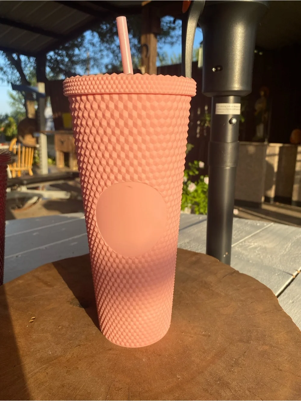 Textured Pink Reusable Tumbler with Straw